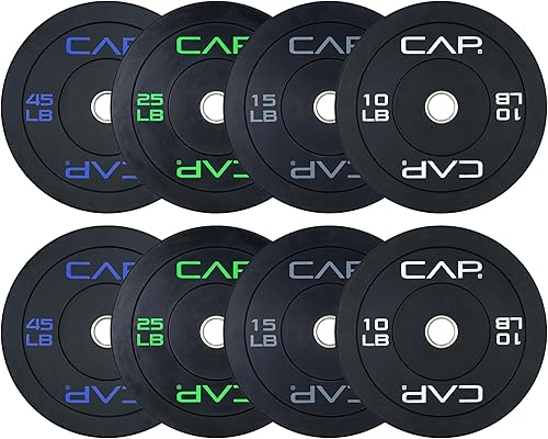 CAP Barbell 2-Inch Olympic Bumper Plate Weight Set with 6 Post Rack  100-370 lbs  Multiple Options
