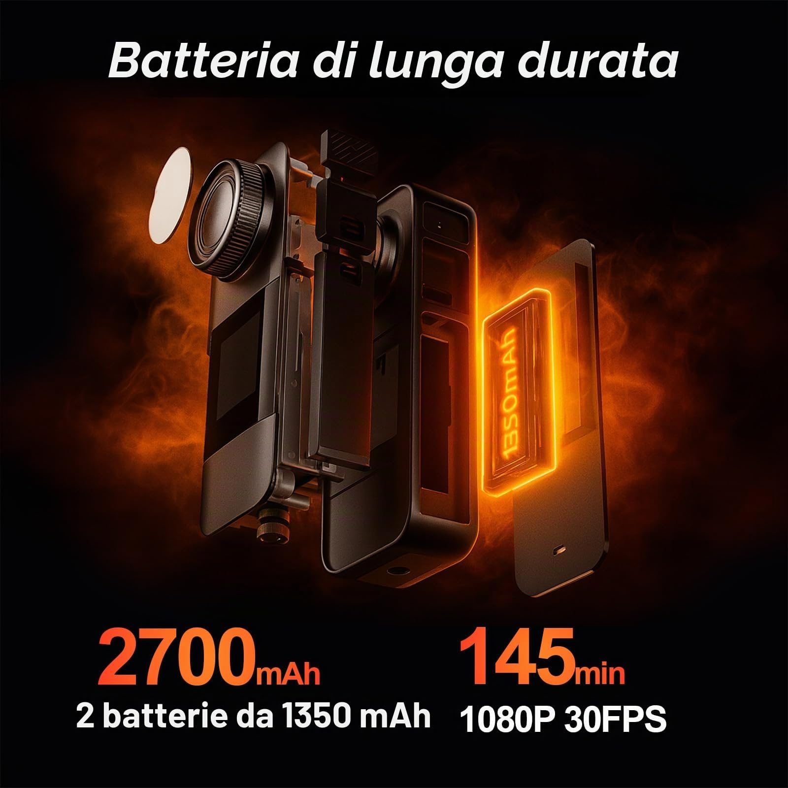 Dual Action Cam con Scheda 32G,Fotocamera Subacquea con due Batterie Ricaricabili da 1350 mAh e Set di Accessori