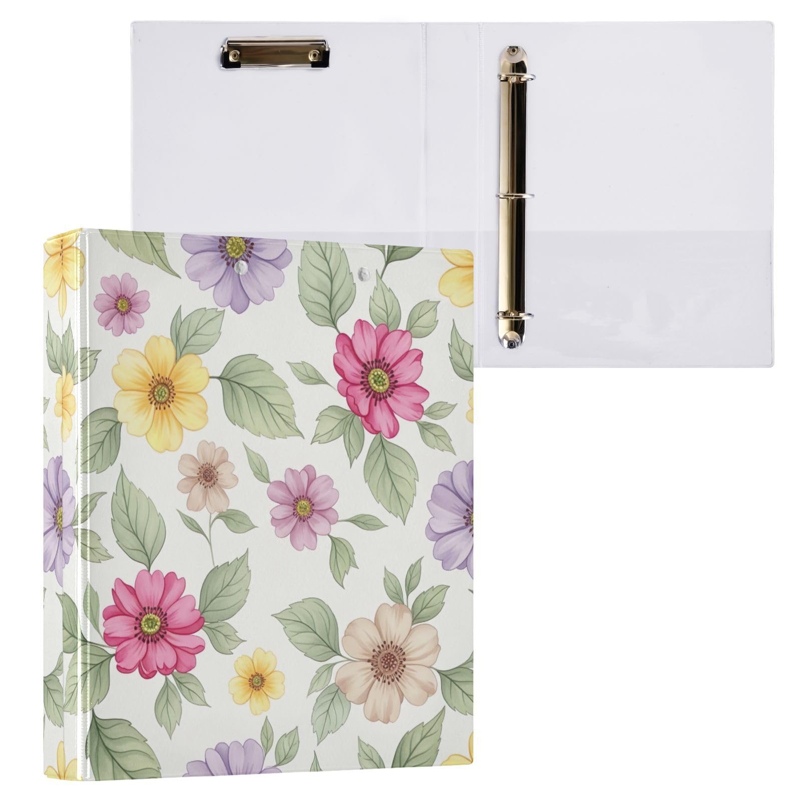 Raccoglitore a 3 anelli, motivo floreale, rosa, viola, con tasche, confezione da 2