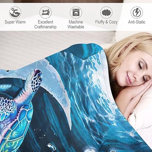 Miniatura 4 de Manta de tortuga marina, regalos para niñas y mujeres, manta de tortuga marina para sofá, cama, forro polar de franela suave y cálida para niños y