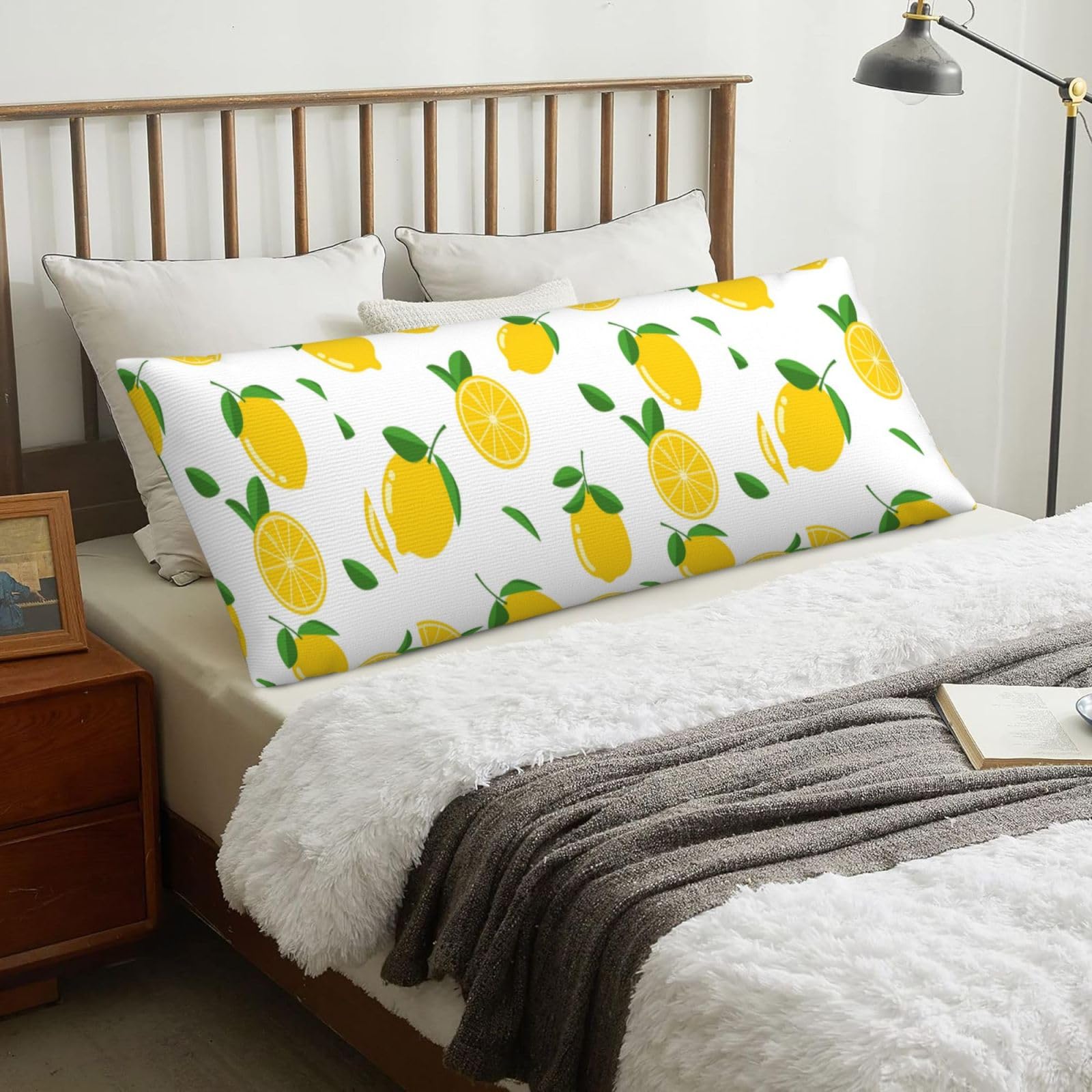 Yellow Lemon, Body Pillow Cover with Zipper,Long Body Pillowcase 20 x 60 in