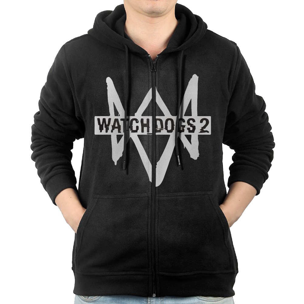 Casual Mens Watch Dogs 2 Video Game Full-Zip Sweatshirt Hoodie Jacket X-Large