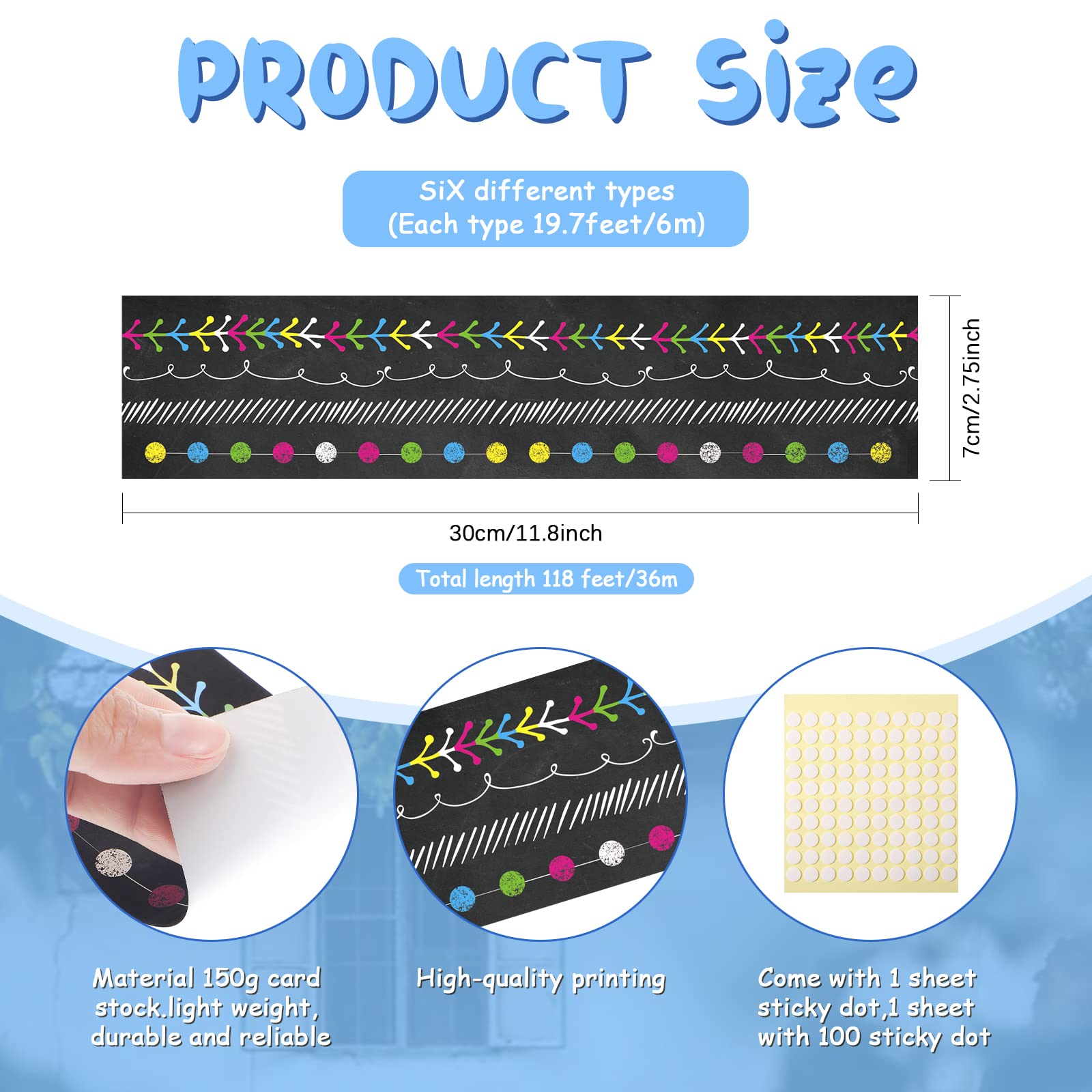 Containlol カラフルな教室用ボーダー 掲示板用 118フィート スカラップトリム レインボー 掲示板 ボーダー オフィス 教室 春 夏  壁装飾 (リップルドットスタイル)