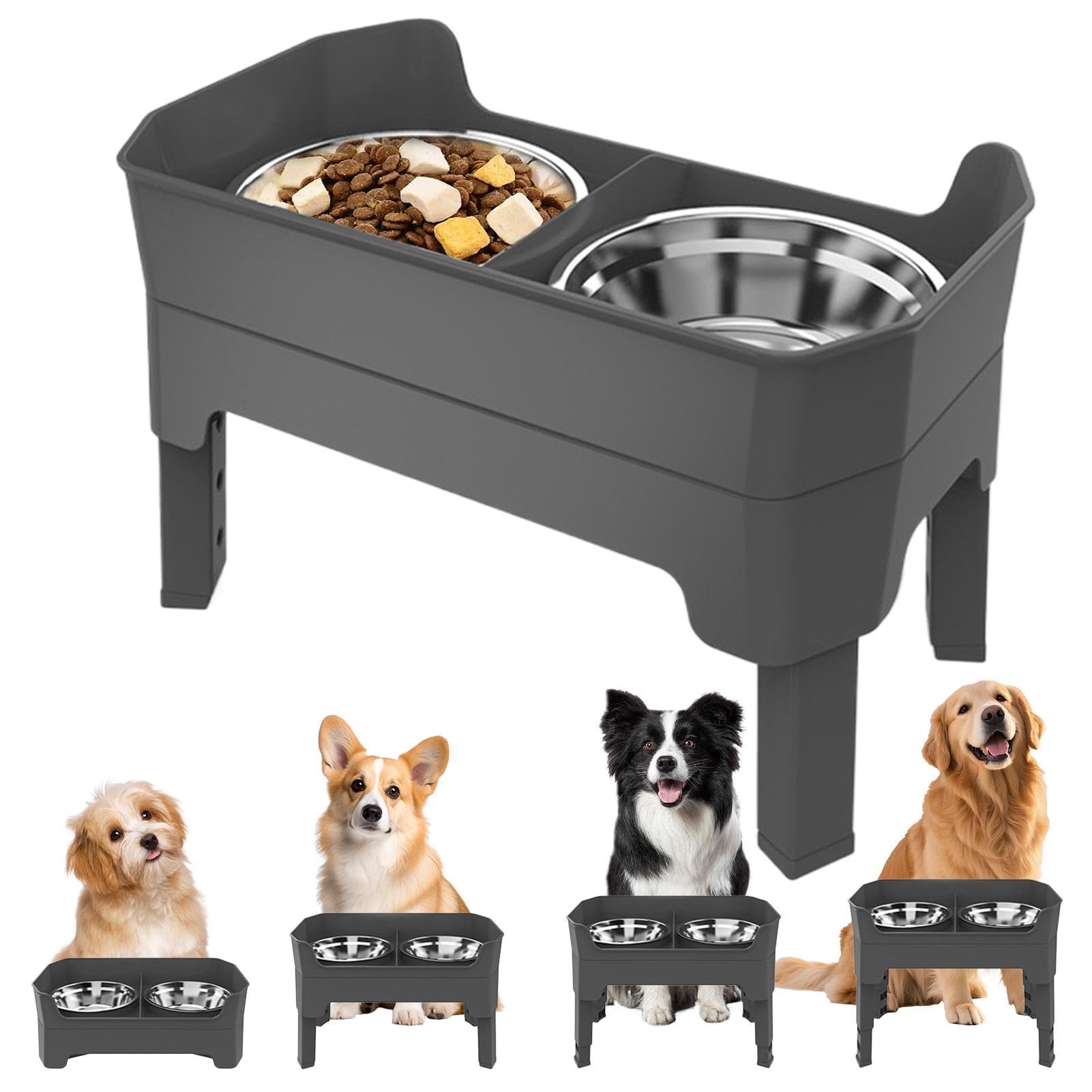 Platos Elevados Para Perros Estación De Alimentación De Acero Inoxidable | Set De Comida Y Agua Para Perros Para Mascotas Entrenamiento Bebida Cocina Exterior Viaje Camping Patio Trasero