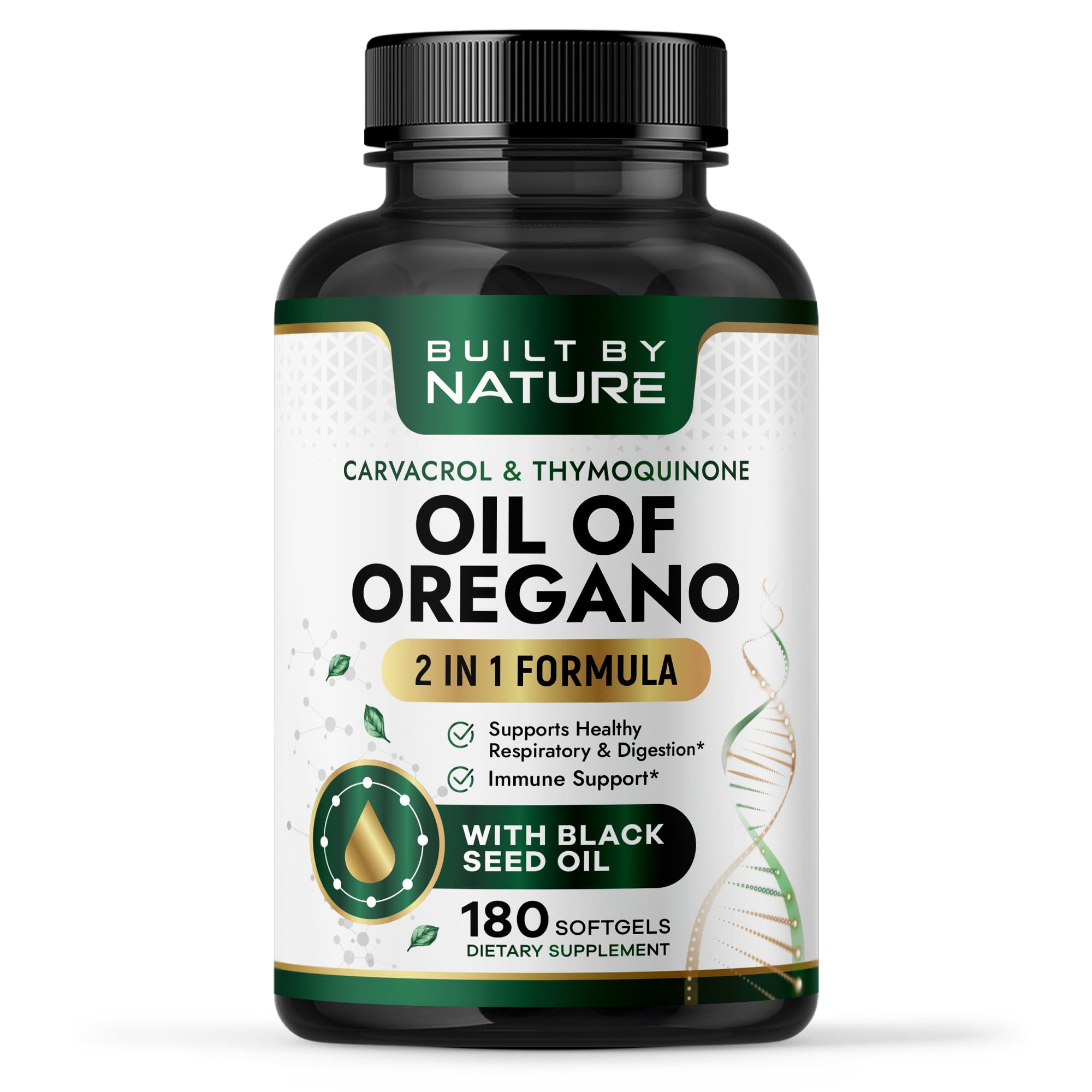 Built by Nature Oil of Oregano with Black Seed Oil, 180 Softgels Oregano Oil Capsules, Immune Support Supplement, High Carvacrol, High Thymoquinone Antioxidants