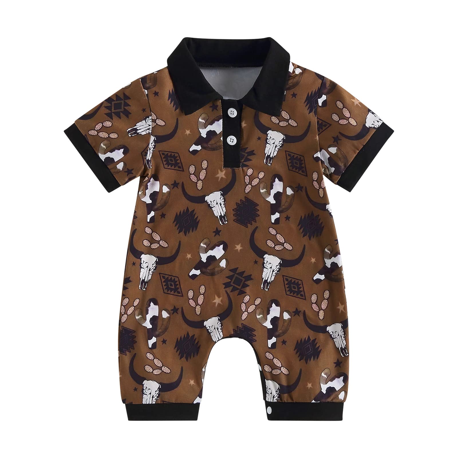 Amiblvowa Cute Western Baby Boy Summer Clothes Highland Cow Print Polo Romper Shorts Jumpsuit One Piece Outfits Cowboy