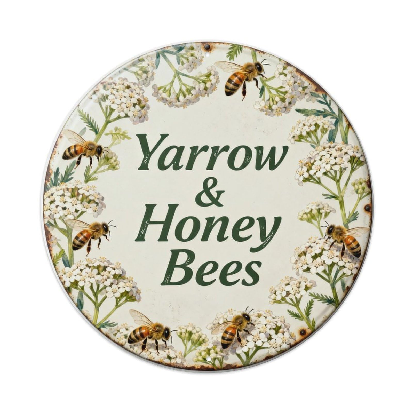 Yarrow & Honey Bees Metal Tin Sign Plaque