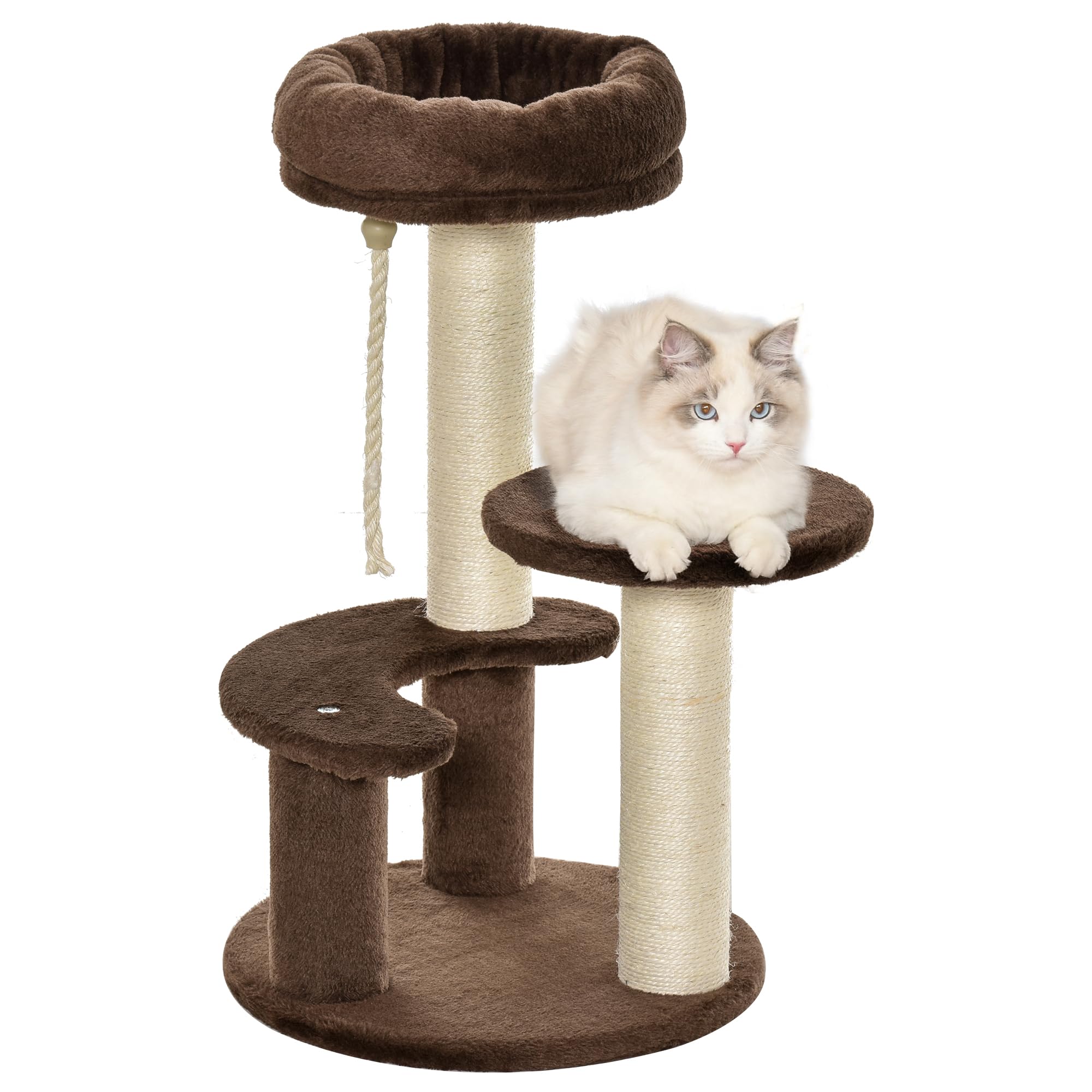 Albero Tiragraffi Per Gatti PawHut - 3 Livelli, Piattaforme, Lettino E Sisal, Rivestimento Peluche - Foto 3
