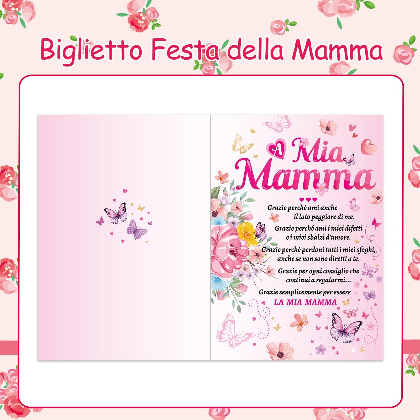 Set Regalo Festa Della Mamma HOWAF – Biglietto Di Auguri Con Fiori E Portachiavi In Acciaio Inox Con Incisione, In Confezione Elegante