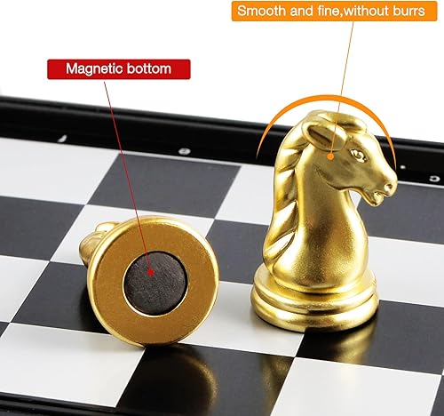 Miniatura 4 de Juego de mini ajedrez 3 en 1 de 5 pulgadas, tablero de ajedrez plegable magnético con instrucciones para 2 jugadores para niños y adultos