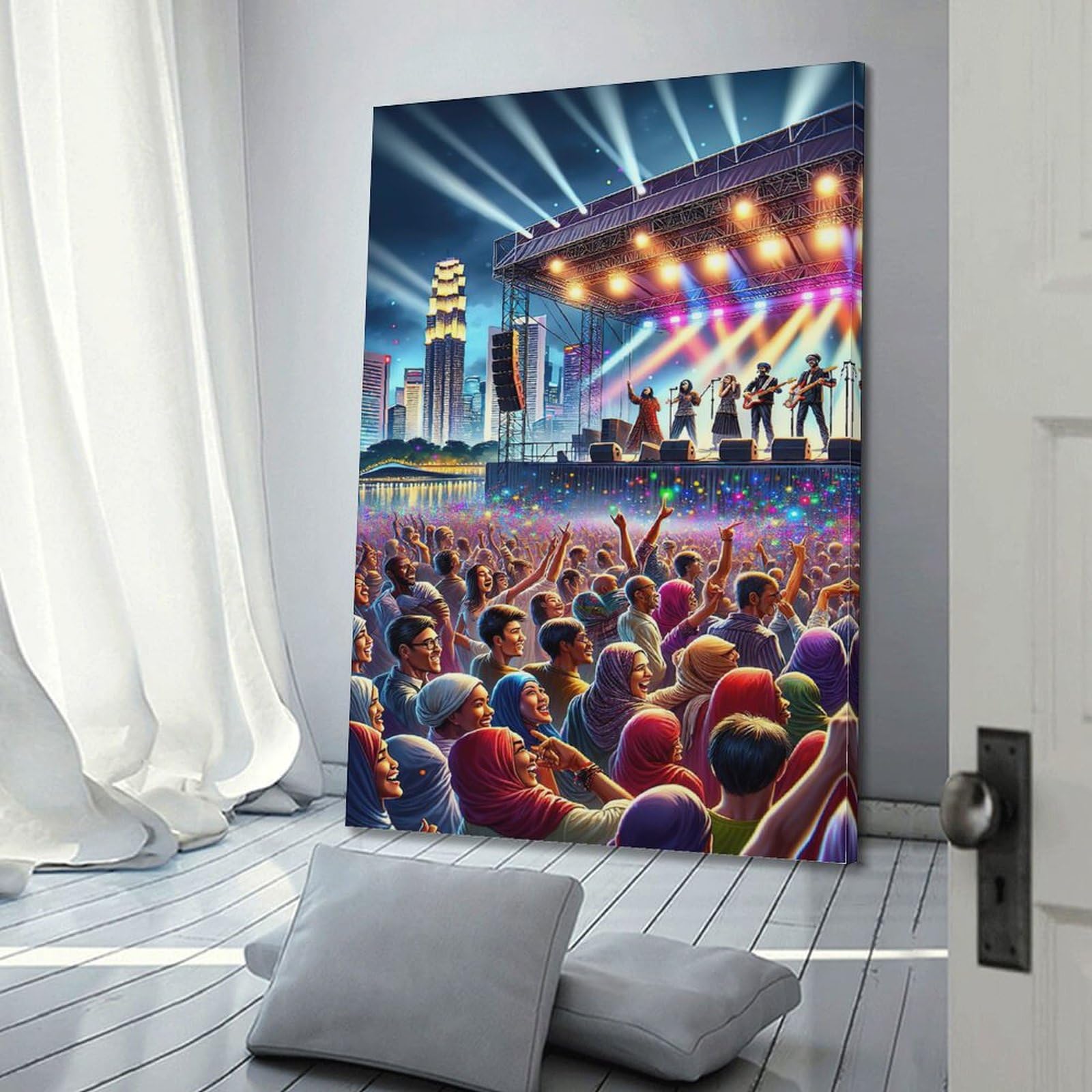 Poster per festival musicali, stile artistico, ridendo, alzando le mani e tifosi concerti, poster decorativo su tela, poster decorativo da parete e stampa artistica moderna per camera da letto, poster