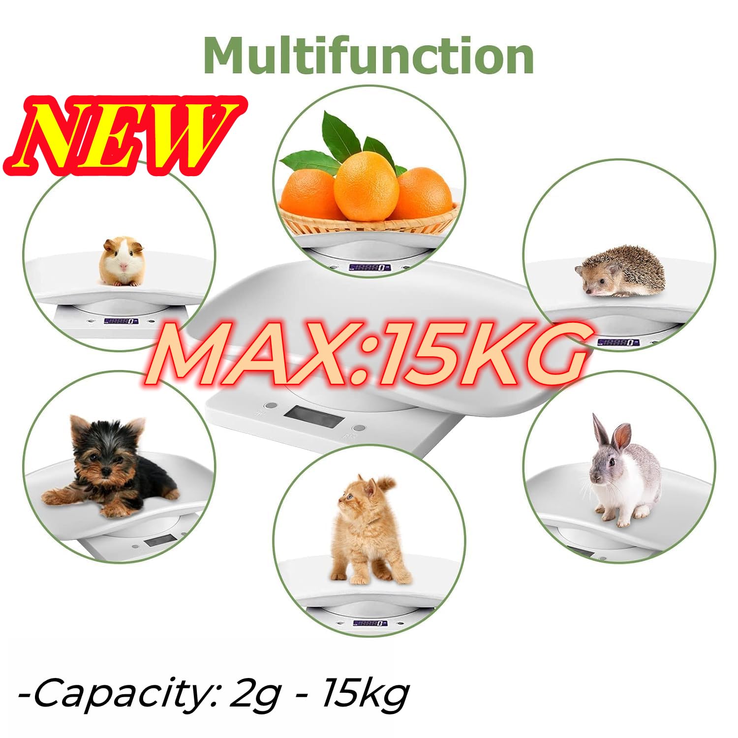 AzulLanse Pèse-Personne Numérique 15kg Pour Animaux - Balance LCD Pour Chiots Chatons Cuisine 4 Modes
