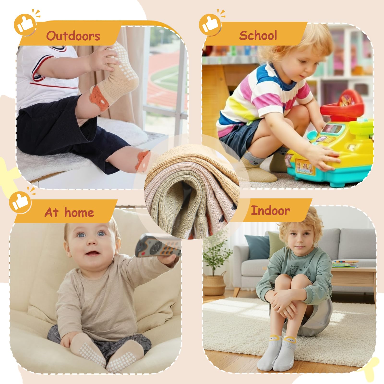 ZYUPHY Calzini Antiscivolo Bambino 5 paia Cotone Calzini Antiscivolo Bambina Ragazze Ragazzi Animali Cartoni Animati Calzini Neonato per 0-5 Anni Bambino