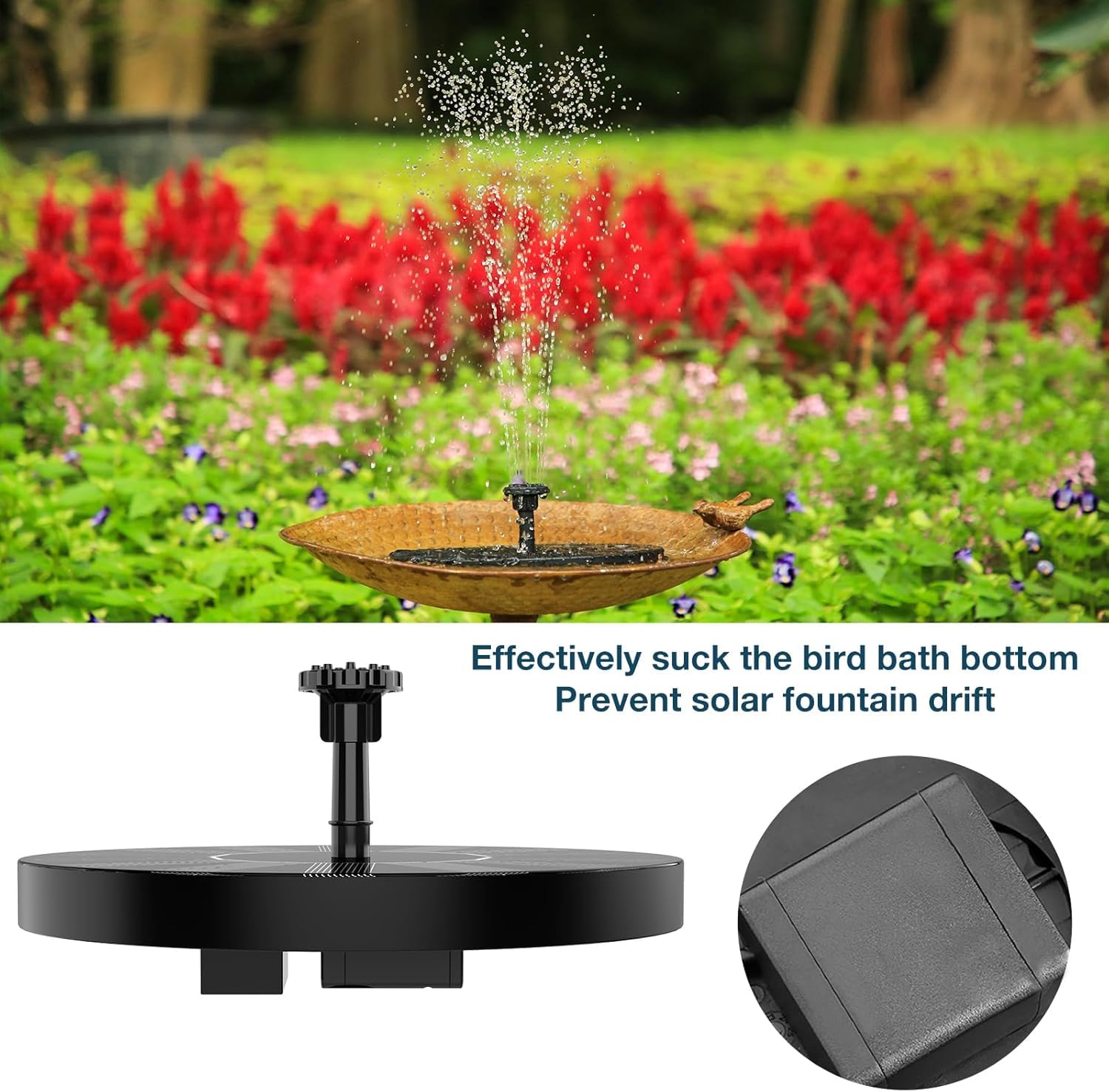 AISITIN Solar Water Fountain, Upgrade Circular Bird Bath Water Pump with 6 Nozzles Floating Water Feature Fountain Pump for Outdoor Small Pond, Patio Garden and Fish Tank — view 8