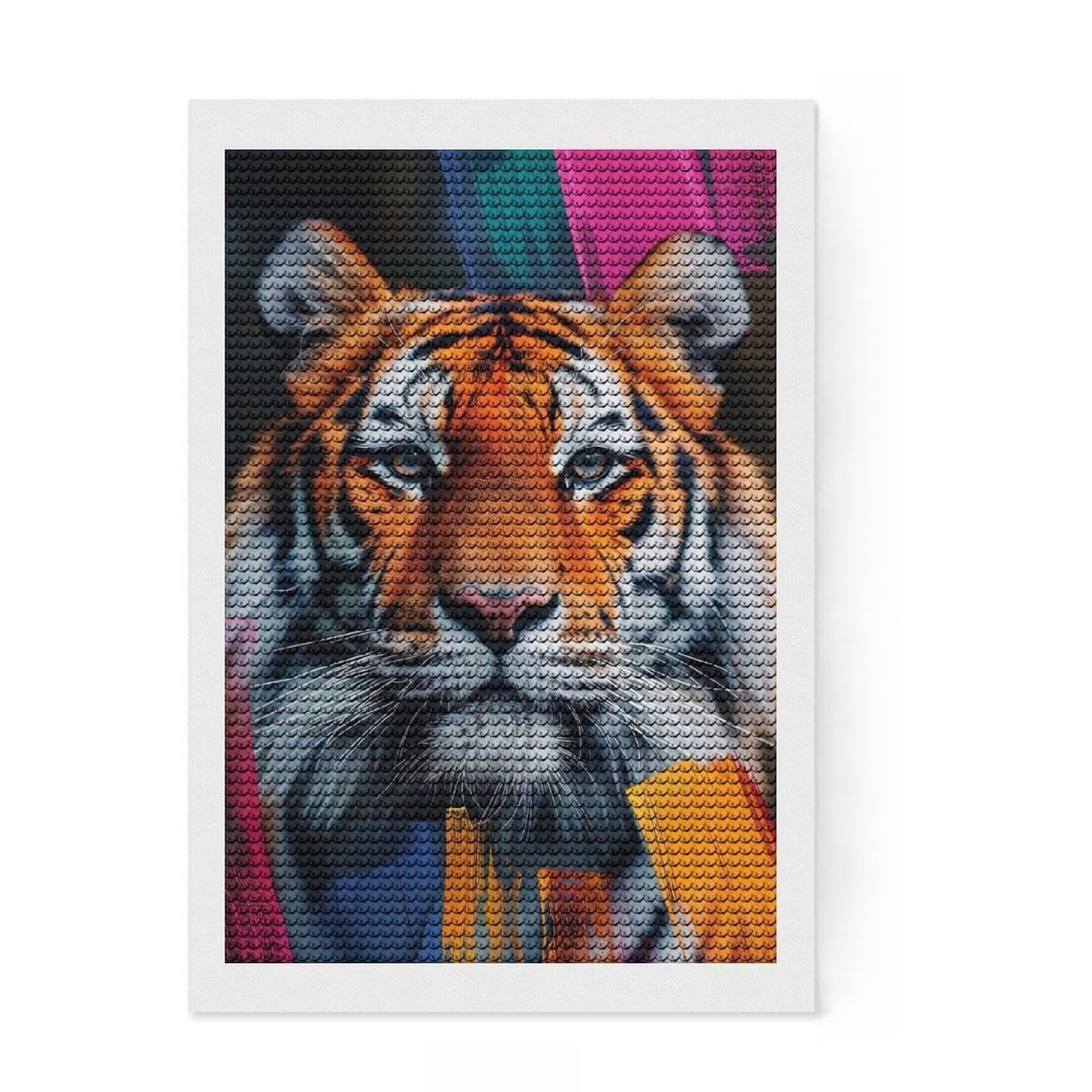 Junmoney Tiger Portrait with Abstract Strokes Diamond Art Kit 8"x12", for Women, Home Wall Decor, Good for Quiet Evenings, Festive Craft Gift, Simple to Start