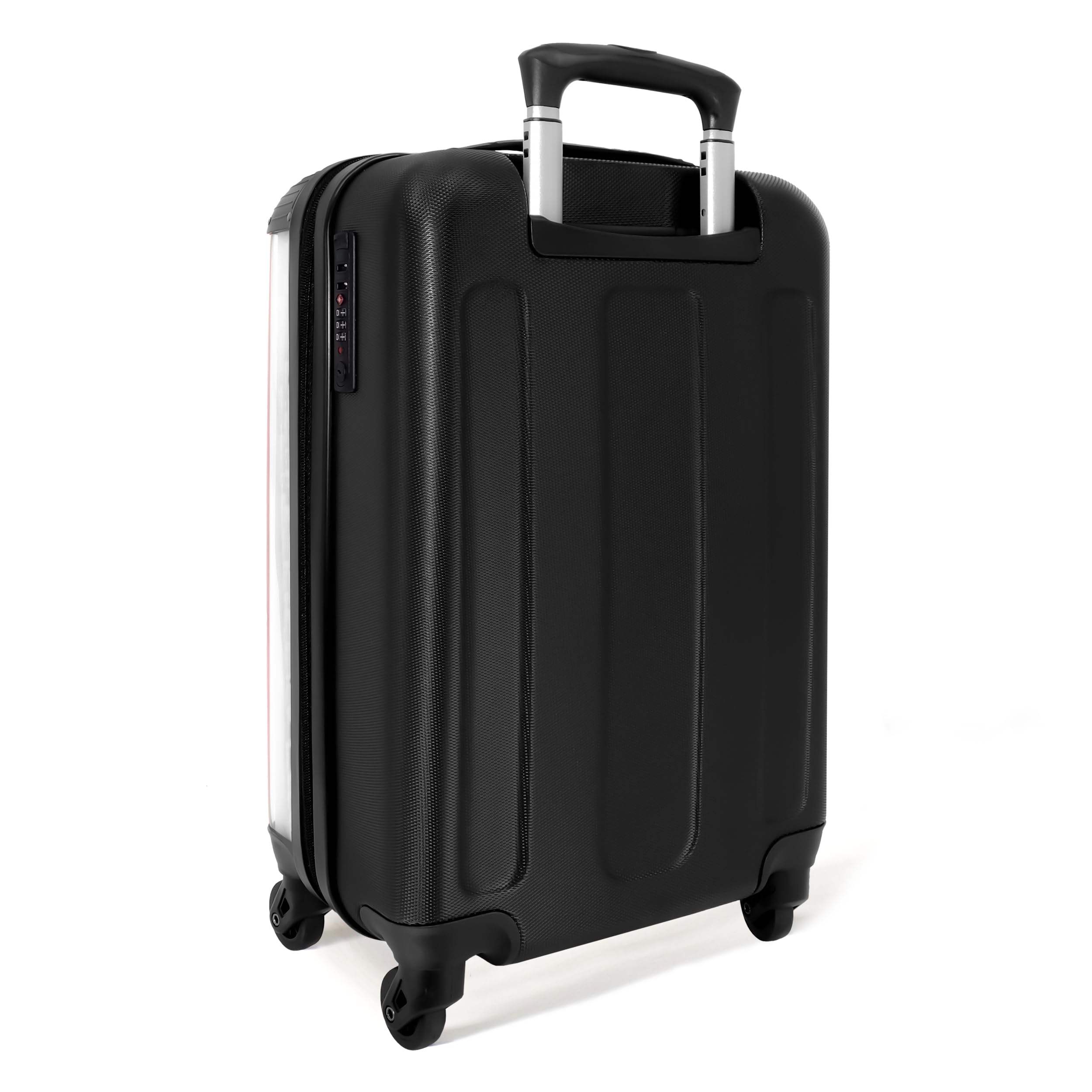 NoBoringSuitcases.com Valigia Bambini, Trolley Bambina, Valigia Per Bambini, Trolley Bagaglio a Mano 55x40x20 cm, Valigia Personalizzabile, 55x40x20 cm (Strisce Rosa e Bianche - Verticali)