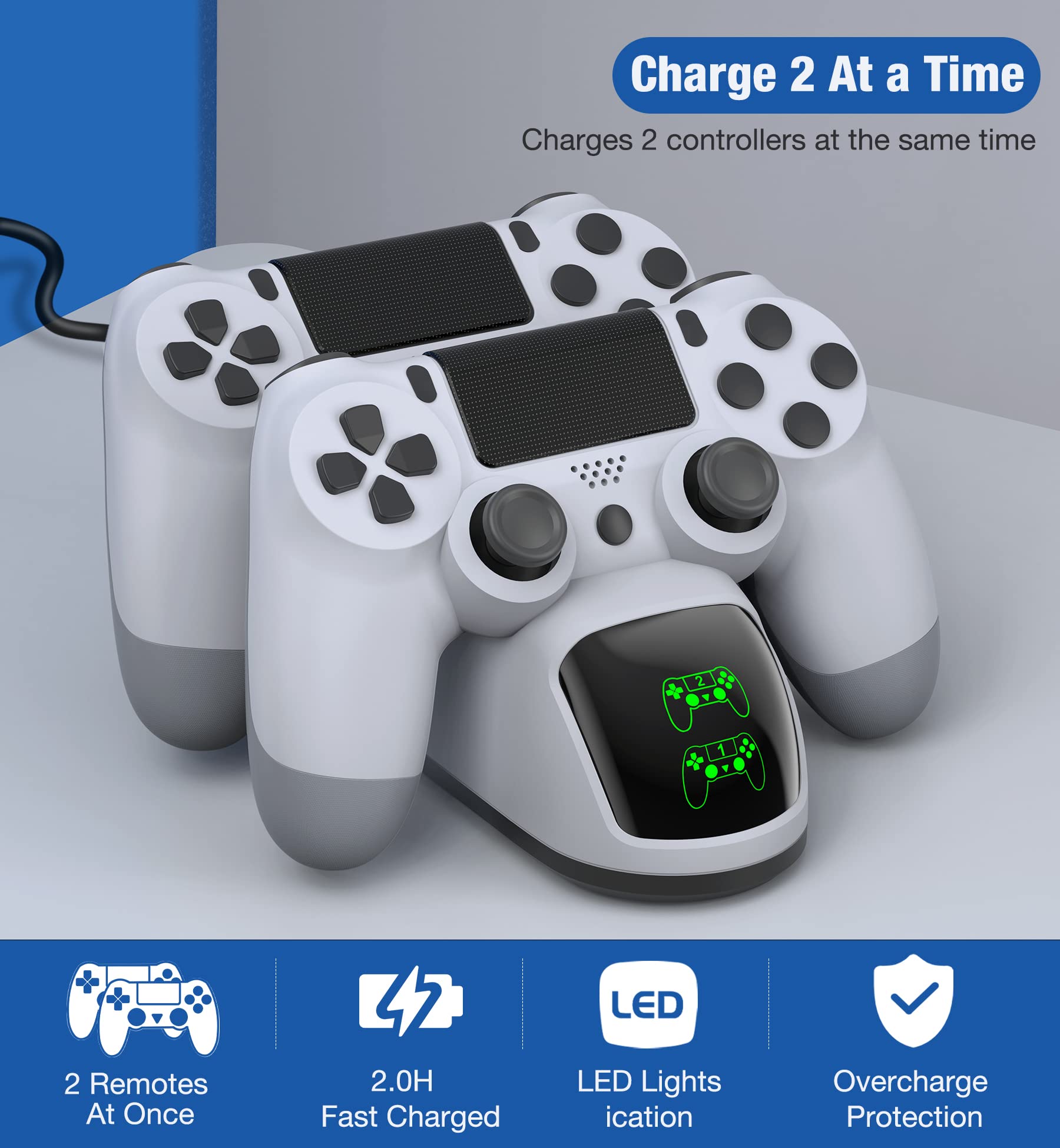 Stacja dokująca do kontrolera PS4 z kablem do ładowania, szybkie ładowanie 1,8 godziny, kontrolery PS4, stacja ładująca do ładowarki PlayStation 4 Dualshock 4