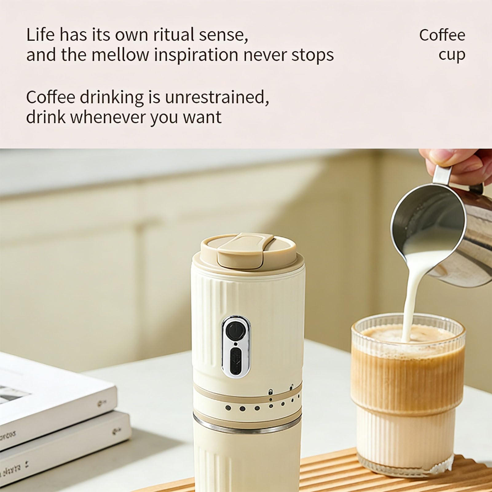 Oumefar Caffettiera Portatile con macinacaffè Incorporato per i Viaggi