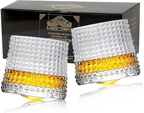 Miniatura 6 de Vaso de whisky, vaso giratorio de whisky de 9 onzas para Bourbon y Scoth y Vodka, whisky, etc., caja de regalo para fiestas, bares, restaurantes y