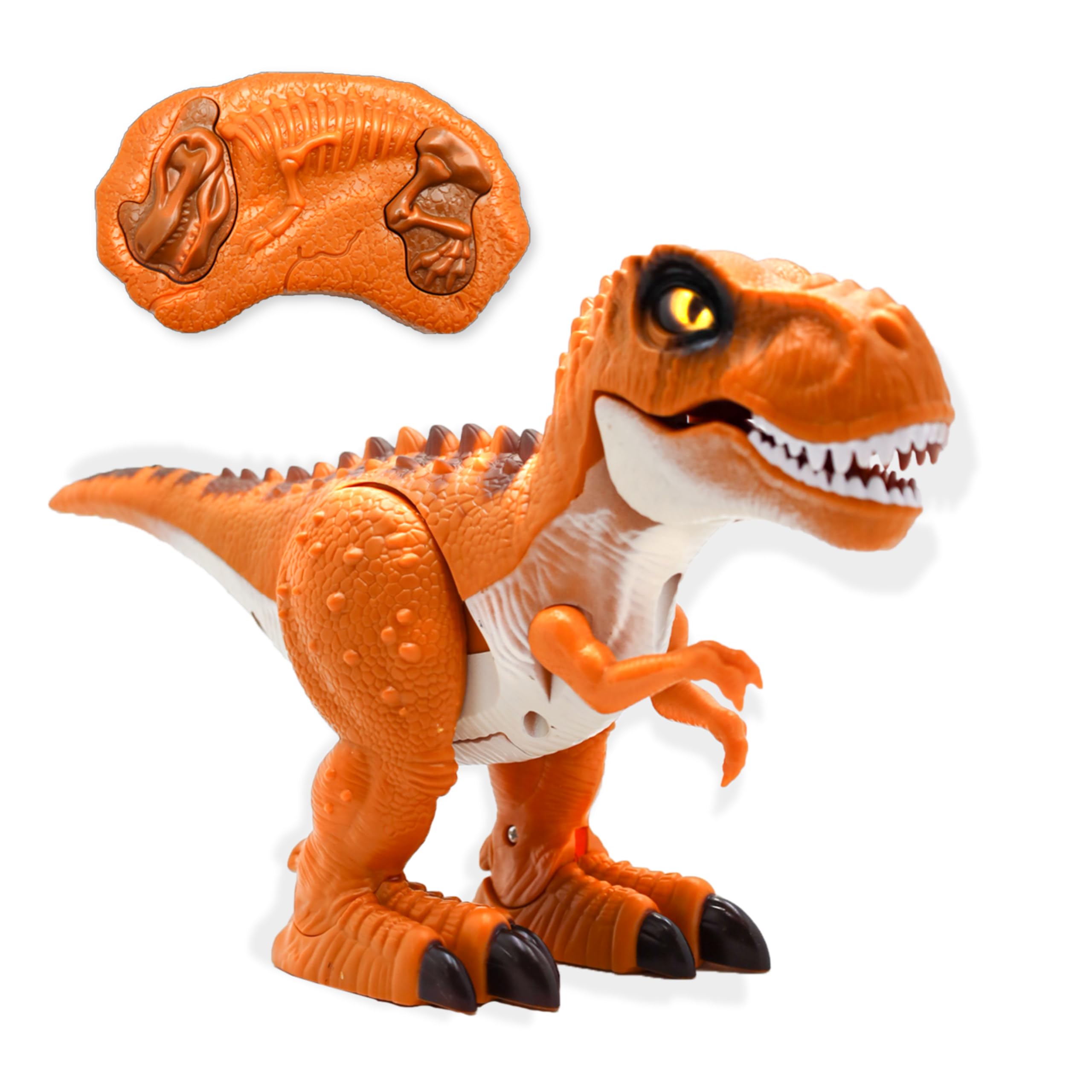 Fitto Remote Control Trex Dinosaur Toy with Rolling Legs, Glowing Eyes, Sounds and Light