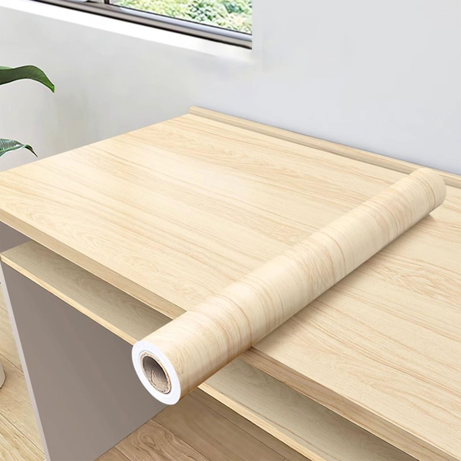 Eiauiuo Wood Effect Vinyl Self Adhesive Wallpaper Film Furniture Renovation Wrap with Realistic Grain Texture Waterproof Scratch Resistant for Tables Cupboards Kitchen Decoration