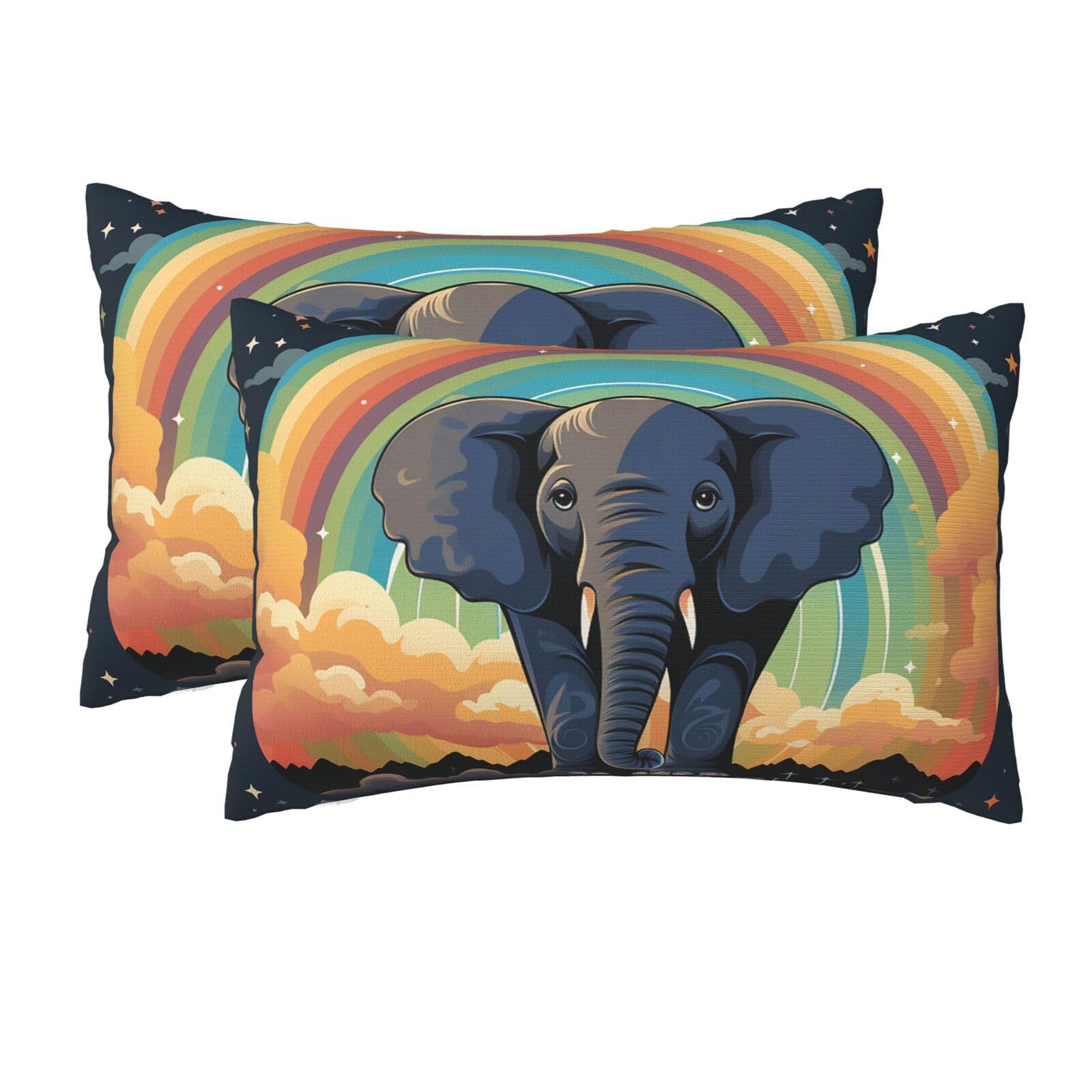 2 Pack Queen Size Pillow Cases for Hair and Skin Soft Breathable Pillow Case Covers with Hidden Zipper Cute Elephant Rainbow Pillowcase 20x30 Inches Pillow Cover for Sleeping Gift