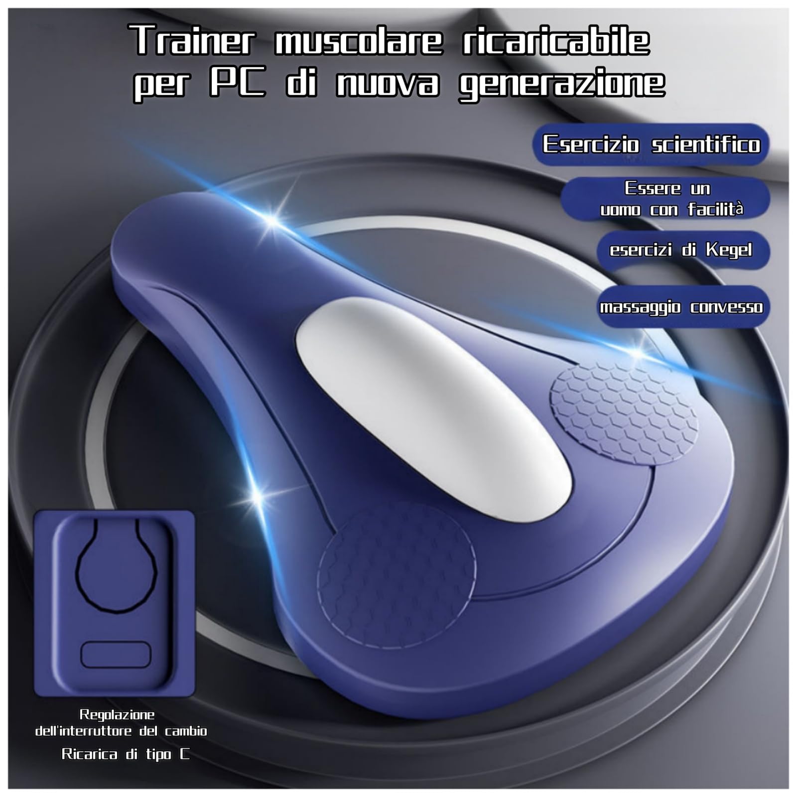 Attrezzo per l'allenamento dei muscoli del pavimento pelvico, 4 livelli di intensità, design silenzioso e discreto, unisex, ricaricabile tramite USB.