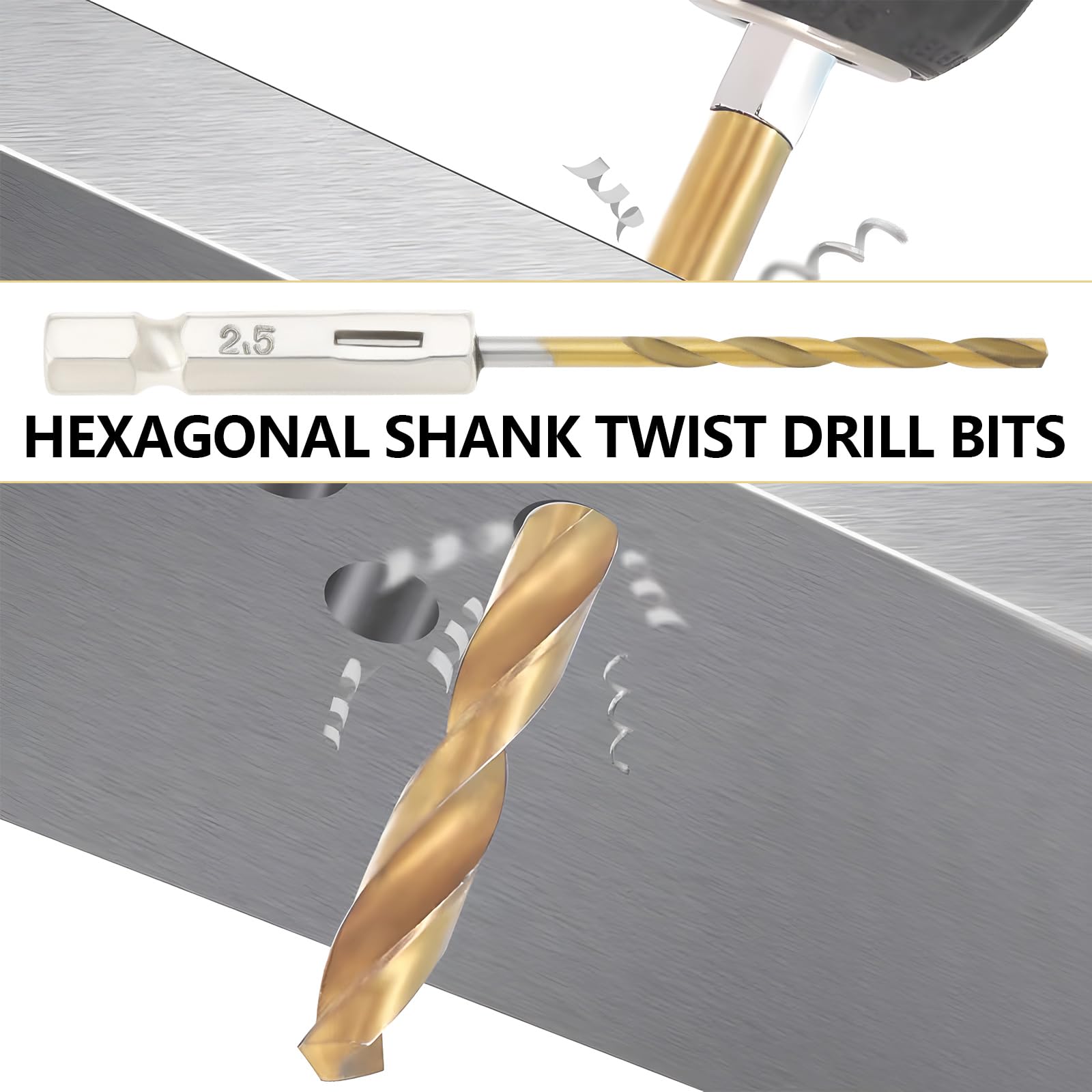 EMSea 10PCS 2.5mm Hex Shank Drill Bits 1/4 Inch Hex Shank Twist Drill Bit High Speed Steel Drill Bit Set for Glass Wood Stainless Steel Metal Plastic - Image 2