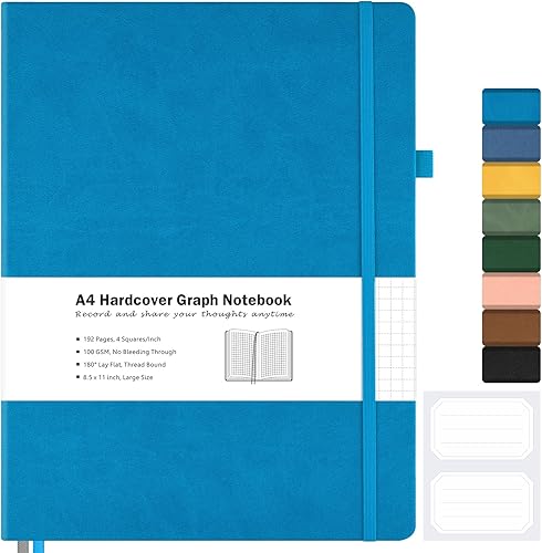 Cuaderno de papel cuadriculado, cuaderno de tapa dura de 8.5 x 11 pulgadas, cuaderno de cuadrícula para mujeres, hombres, diarios grandes de cuero