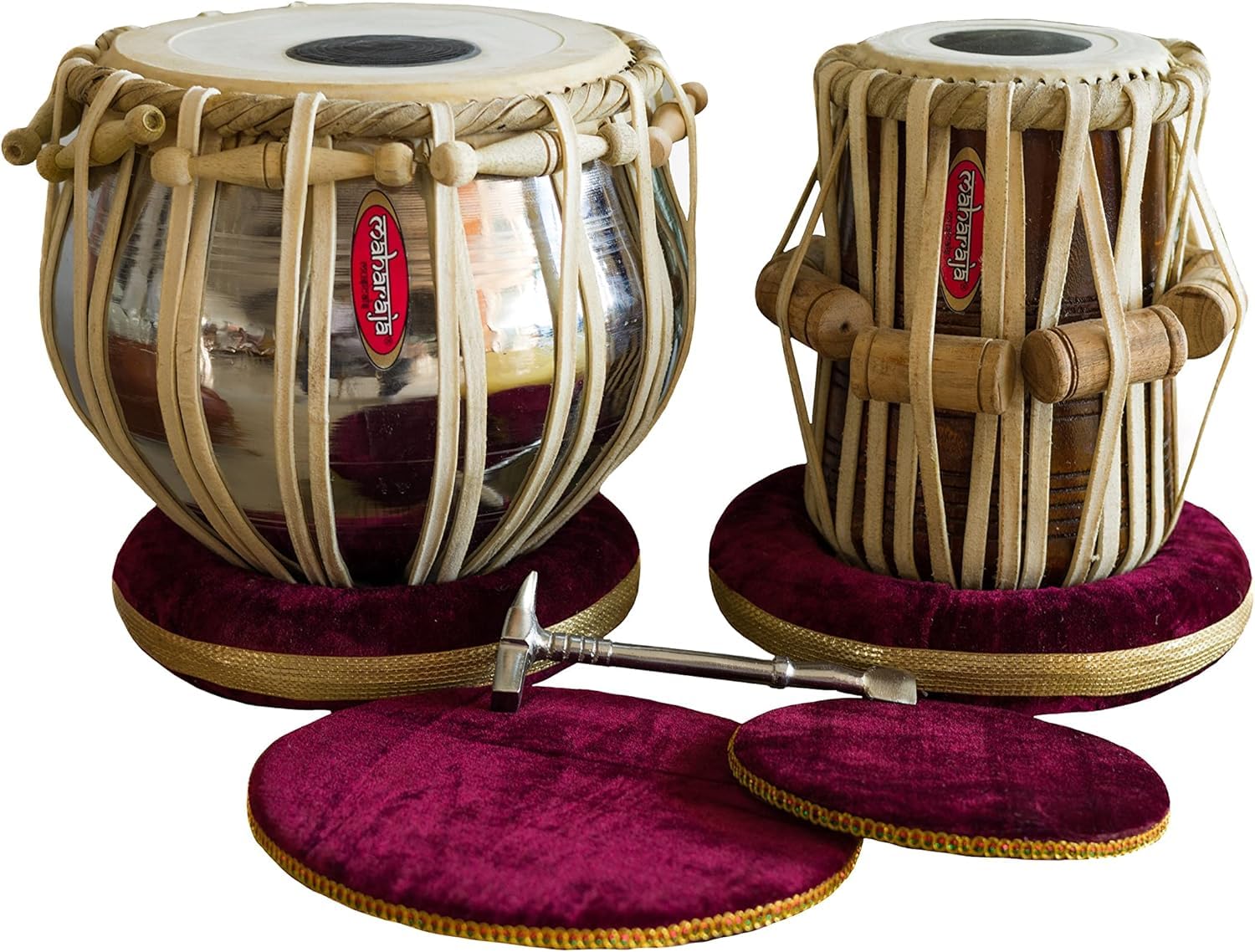 Royal Kurta Tabla Jodi-Set aus verchromtem Messing mit Abdeckung, Hammer, Gaddi Profi-Set/handgefertigtes Messing-Tabla-Set