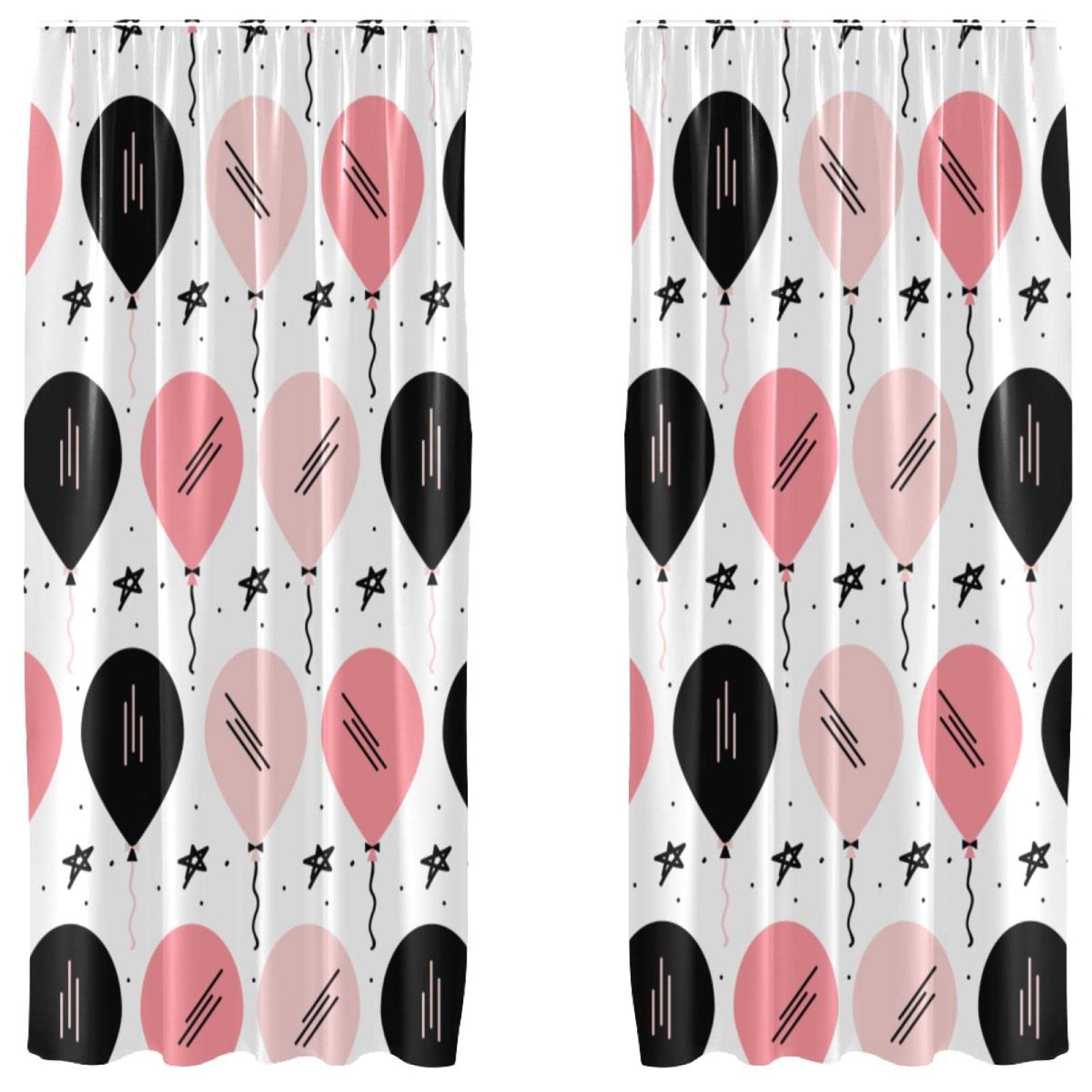 Rideaux légers pour tamiser la lumière | Lot de 2 voilages ballons rose et noir