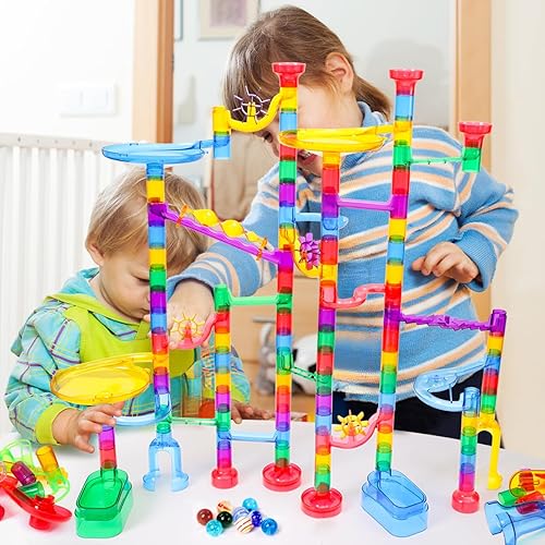 Miniatura 28 de Meland Juego de carreras de canicas para niños, 153 piezas de pista de carreras de mármol, juego de locura, juguete STEM de torre de construcción