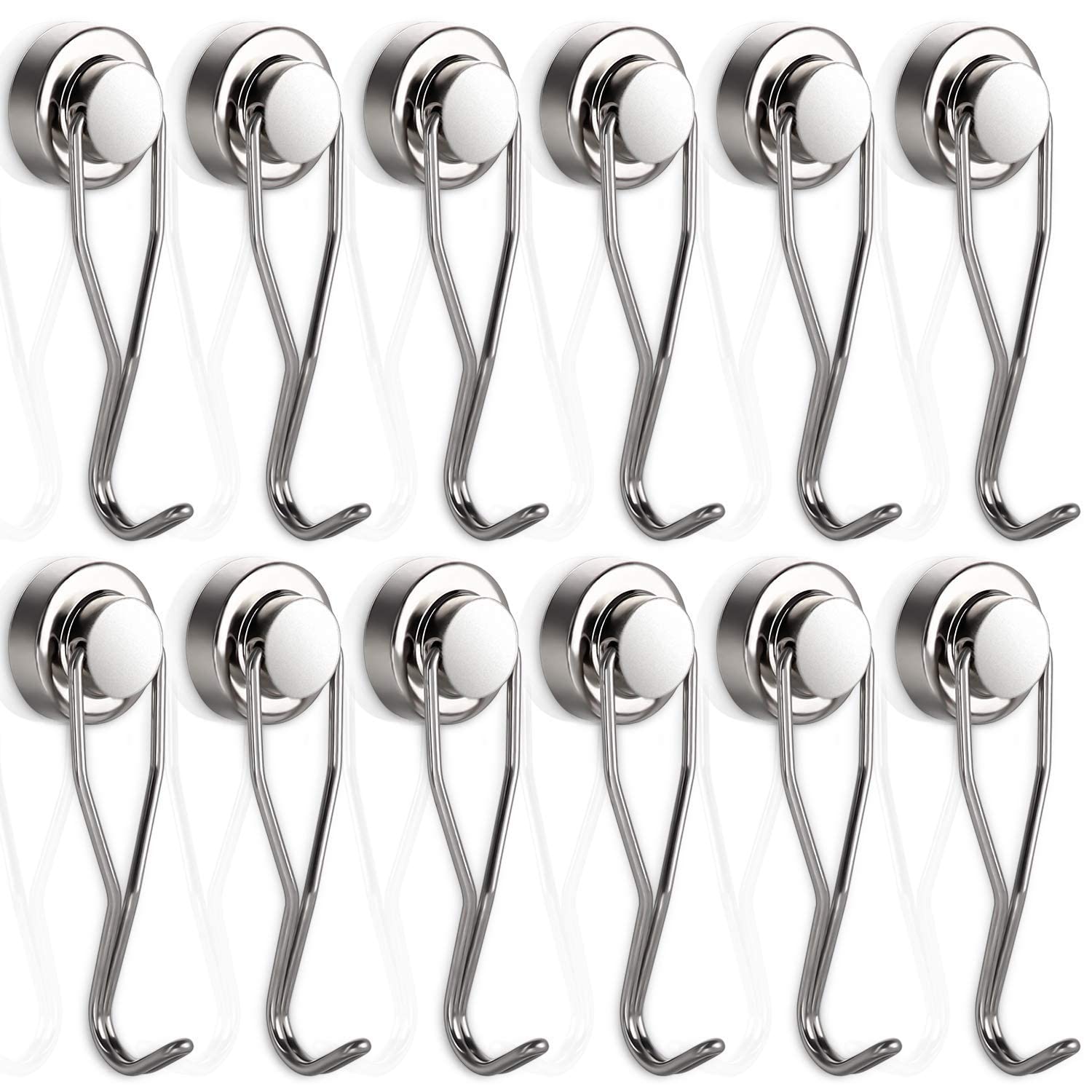 Swivel Swing Magnetic Hook New Upgraded, 25LB（12pack） Refrigerator Magnetic Hooks,Strong Neodymium Magnet Hook, Perfect for Refrigerator and Other Magnetic Surfaces