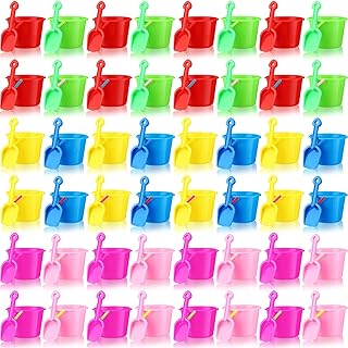 Lenwen 48 Set Beach Sand Buckets and Shovels Beach Bucket with Shovel Bulk Pails and Shovel Set Beach Sand Toy Kit Beach Play Tools Beach Pails for Kids Boys Girls Birthday Party Favor Colorful