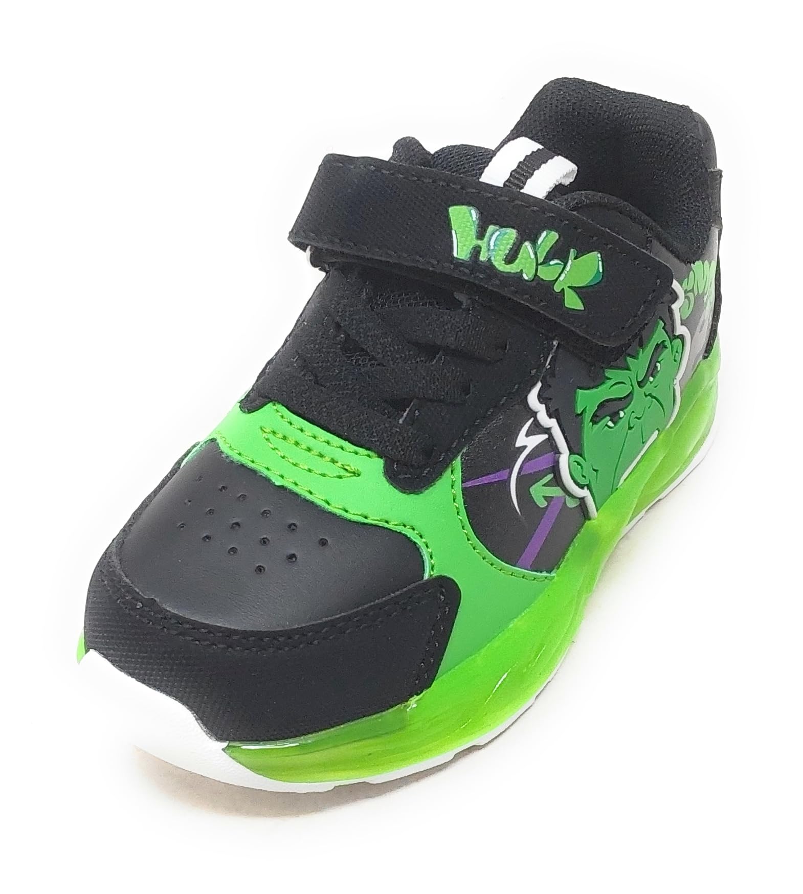 Scarpe da Bambino con Luci LED,Design a Tema Hulk,Verde e Nero, R1010288S Chiusura a Strappo,Suola Antiscivolo