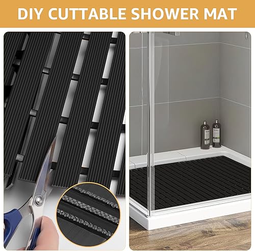 Miniatura 10 de Yolife Tapete de ducha grande de PVC, 35.4 x 24 pulgadas, con ventosa, antideslizante, fácil de cortar y rizar, tapete de ducha resistente para