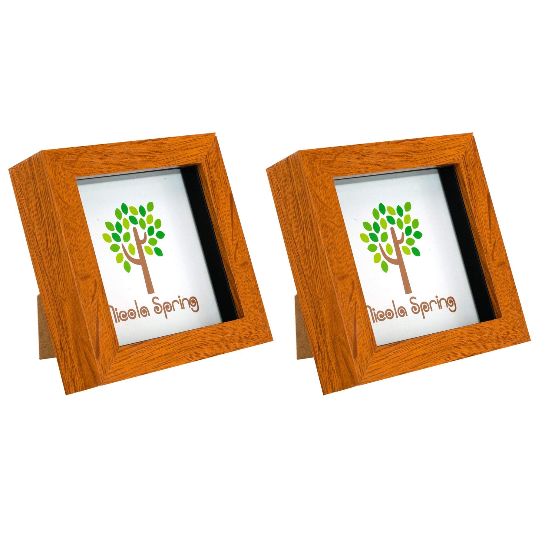 Nicola Spring 3D Shadow Box Photo Frames - 4 x 4 (10 x 10cm) - Pack of 2 - Dark Wood 3D Photo Frame Picture Frame Box Small Square Display Case for Crafts, Keepsakes, Wedding, Graduation โ image 1