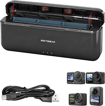 REYGEAK Battery Charger for DJI Osmo 360 Action 6/5/4/3,Triple Charging Case with Type-C Cord Fully Compatible with DJI Osmo Extend Batteries AccessoriesOnly One Charger Case