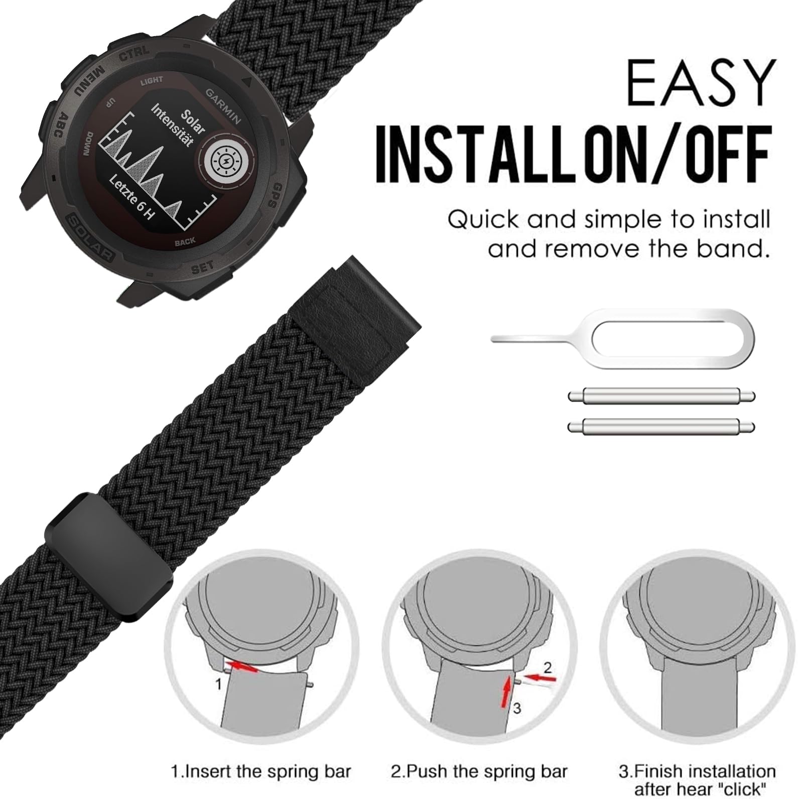 Pasek do zegarka Garmin Instinct, 22 mm, miękki, elastyczny, nylonowy, precyzyjny, magnetyczny pasek do zegarka Instinct Solar, Instinct 2 / Instinct 2 Solar/Crossover Solar/Instinct Tactical/e-sports