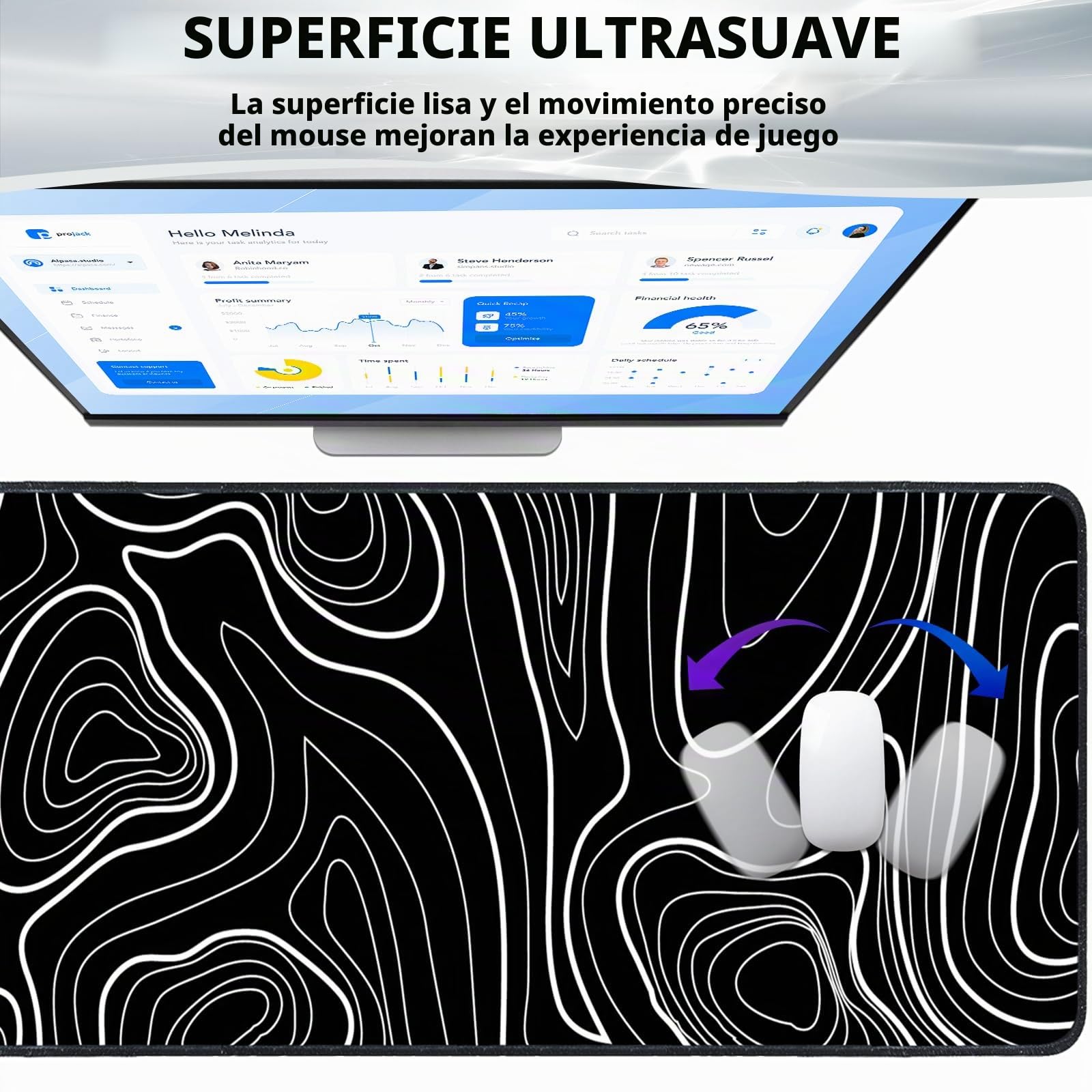 Alfombrilla de ratón XXL Gmaing, Mousepad Grande 800 x 300mm, Alfombrilla Escritorio con Base de Goma Antideslizante para Jugadores, PC(Líneas Negras y Blancas)