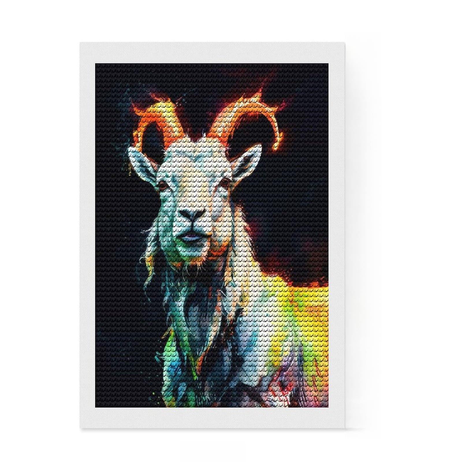 Junmoney Colorful Mountain Goat Portrait Full Drill Diamond Painting Kit 8"x12", for Women, Complete Accessories, Thoughtful Handmade Gift, Farmhouse Decor