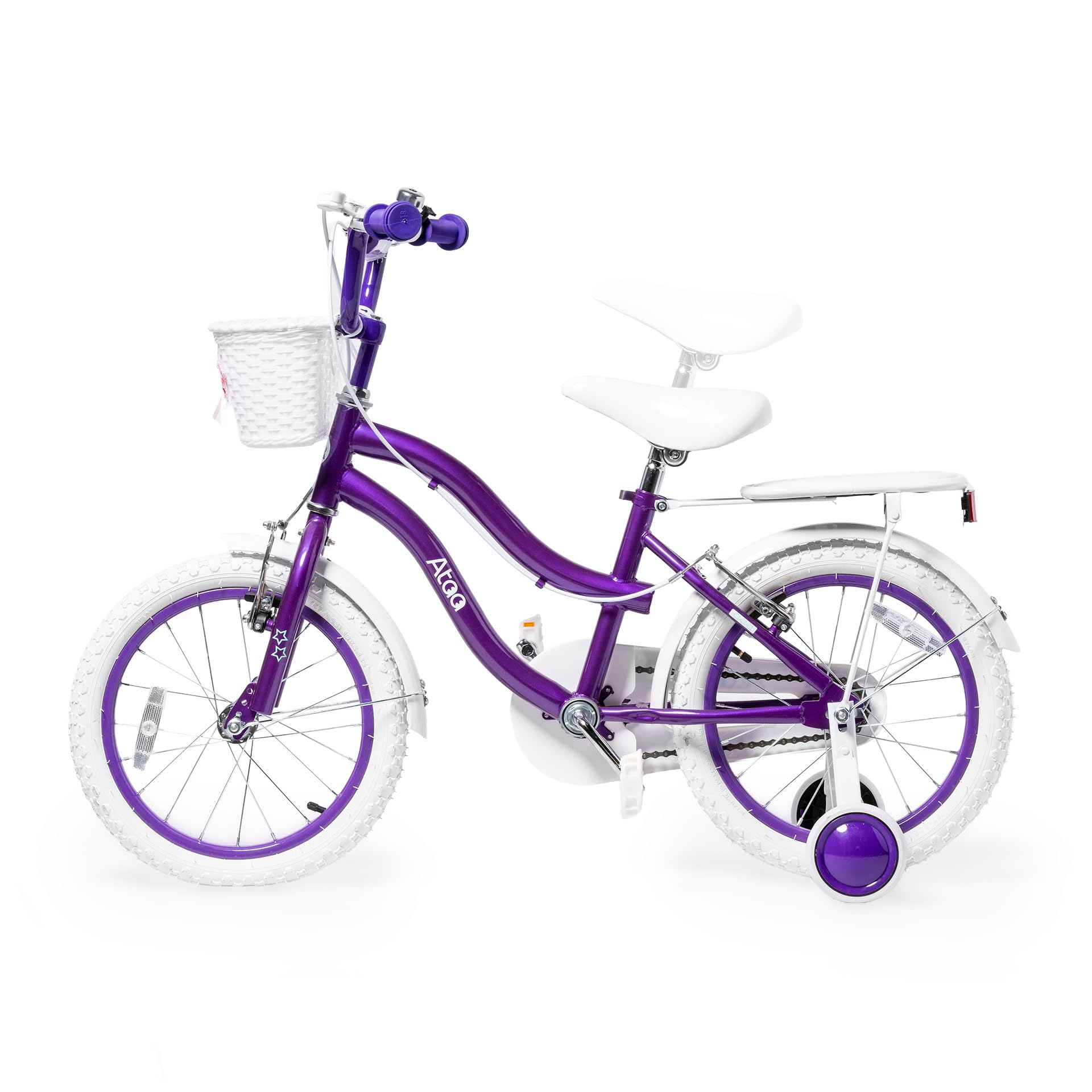 ATAA Bicicleta Infantil Stars para Niñas con Ruedines, Cesta, Timbre y Porta Equipaje – 14” y 16” – Diseño Seguro y Divertido