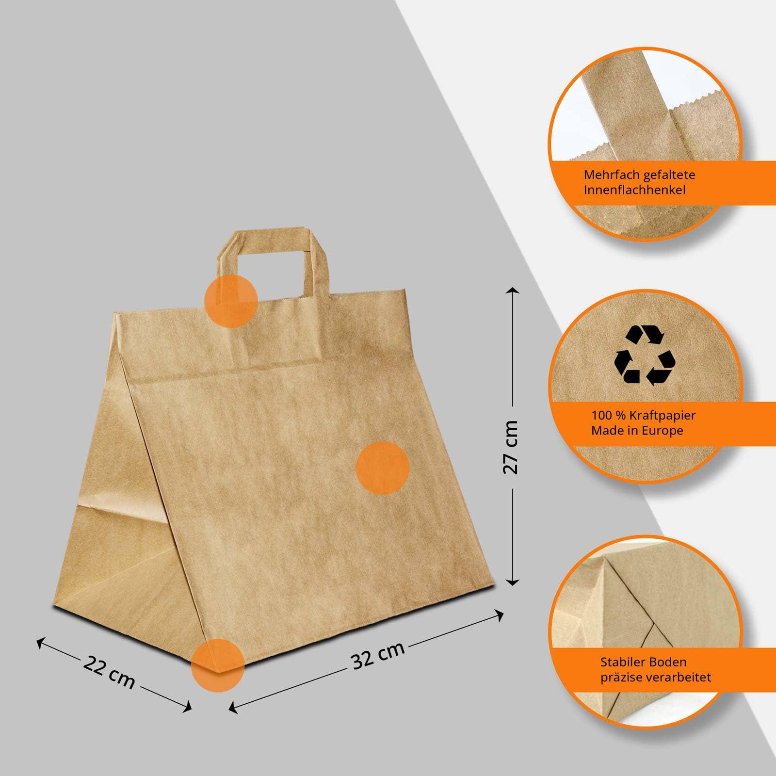 250 x Bäckertüten braun 32+22x27 cm | Papiertüten extra breiter Boden | Konditortaschen Papier | Take Away Tüten | HUTNER