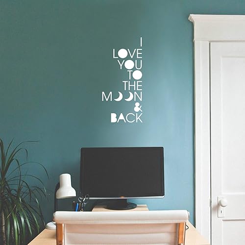 Miniatura 2 de Calcomanía de vinilo para pared, con texto en inglés "I Love You to The Moon and Back", 21 x 10 pulgadas, calcomanías inspiradoras para decoración