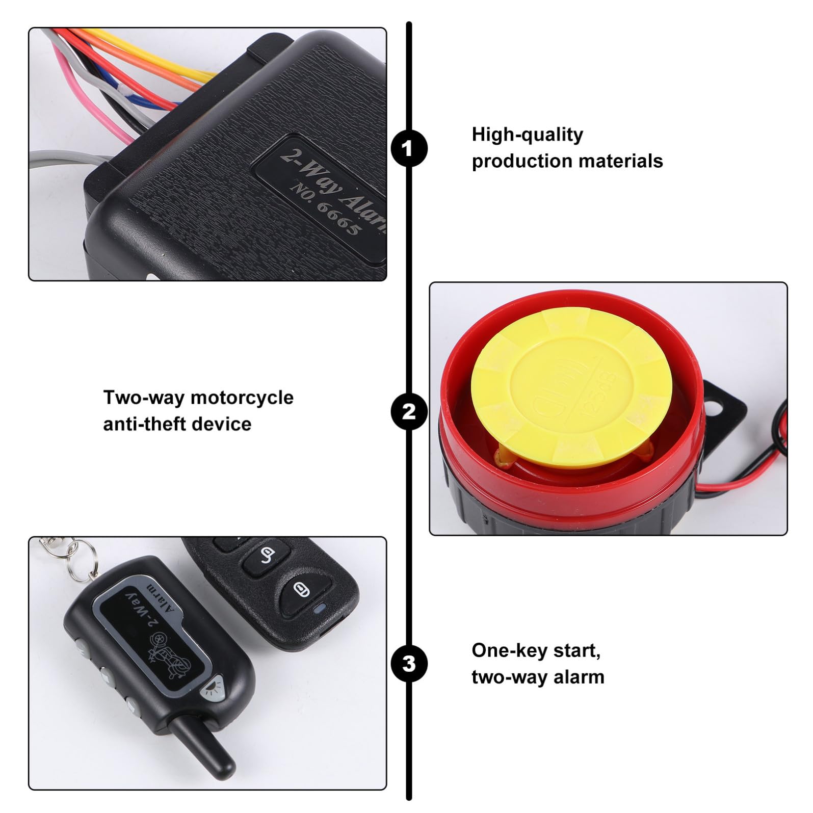 HEMOTON Système D'alarme Alarme de Vibration Bidirectionnel Abs et Cuivre, Détection Longue Distance Large Portée de Réception, Installation Facile Antivol pour Moto et Motorbike Usage