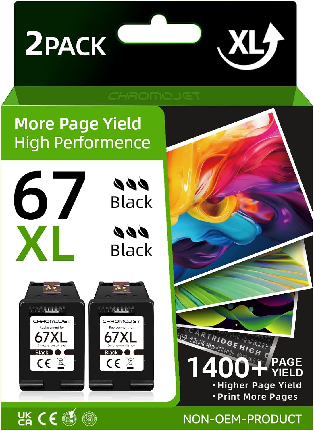 Printer Ink 67 Compatible for HP 67 Black Ink Cartridge Compatible for HP Ink 67 for HP 67 Ink Fit for DeskJet 2855e 2800e 4155e 2755e 2700 2700e 4100 4255e Envy 6055e 6455e 6000 6400 Printer(2 Black)