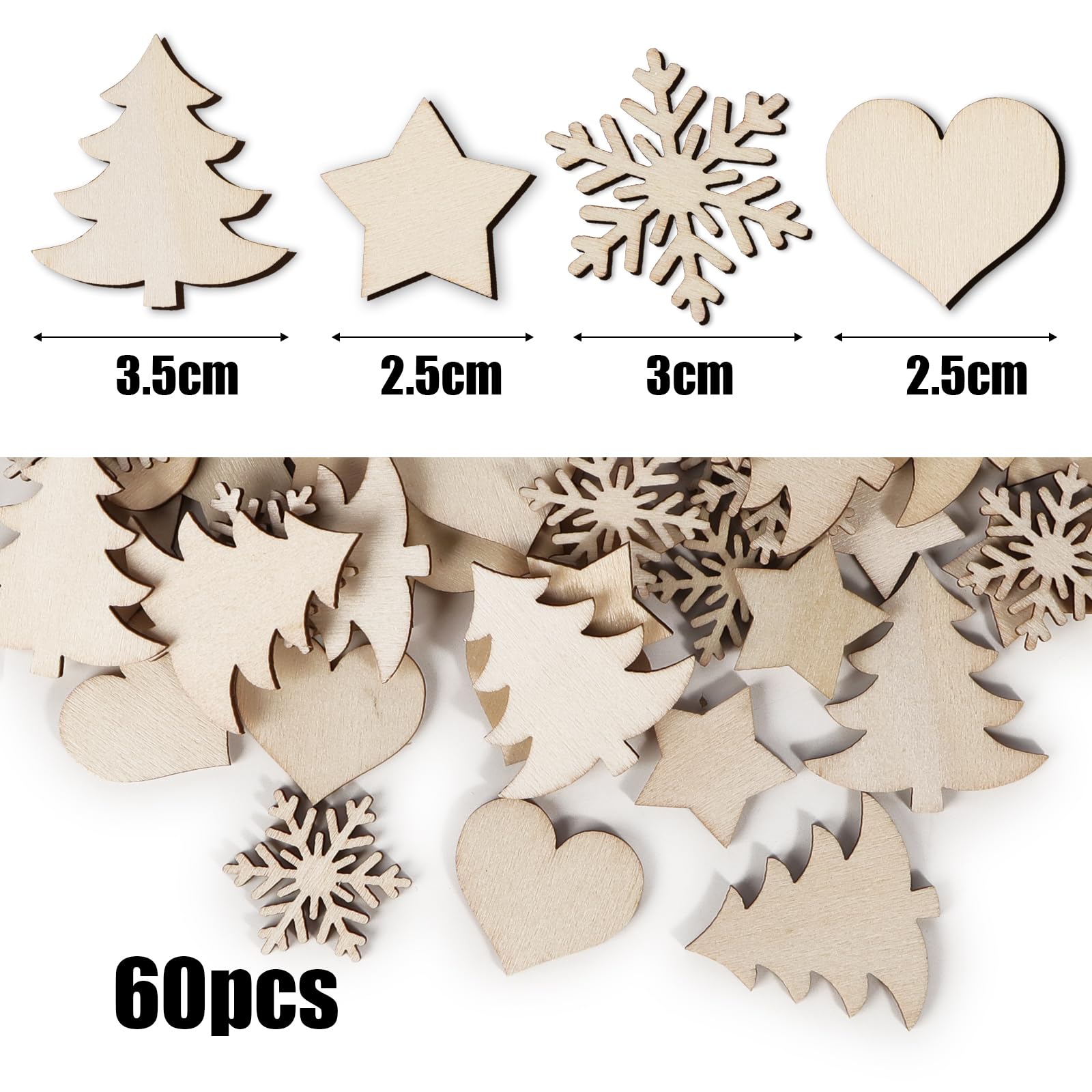 90 Stk Streudeko Weihnachten Holz Konfetti Groß, S Produktbild-Vorschau 9