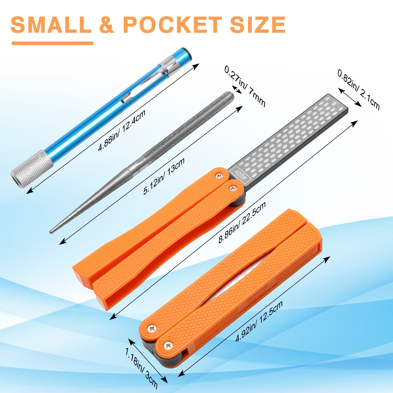 Anglekai 3PCS Garden Tool Sharpener, 2PCS Double-Sided Diamond Garden Tool Sharpener/ 1PCS Retractable Sharpening Rod for Gardening Pruner