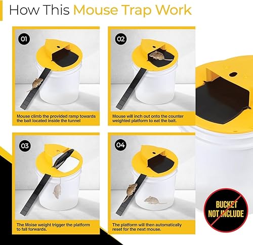 Miniatura 4 de Humane - Tapa abatible para trampa para ratones, reinicio automático, tapa de captura múltiple para cubos de 5 galones, trampas para ratas y ratones