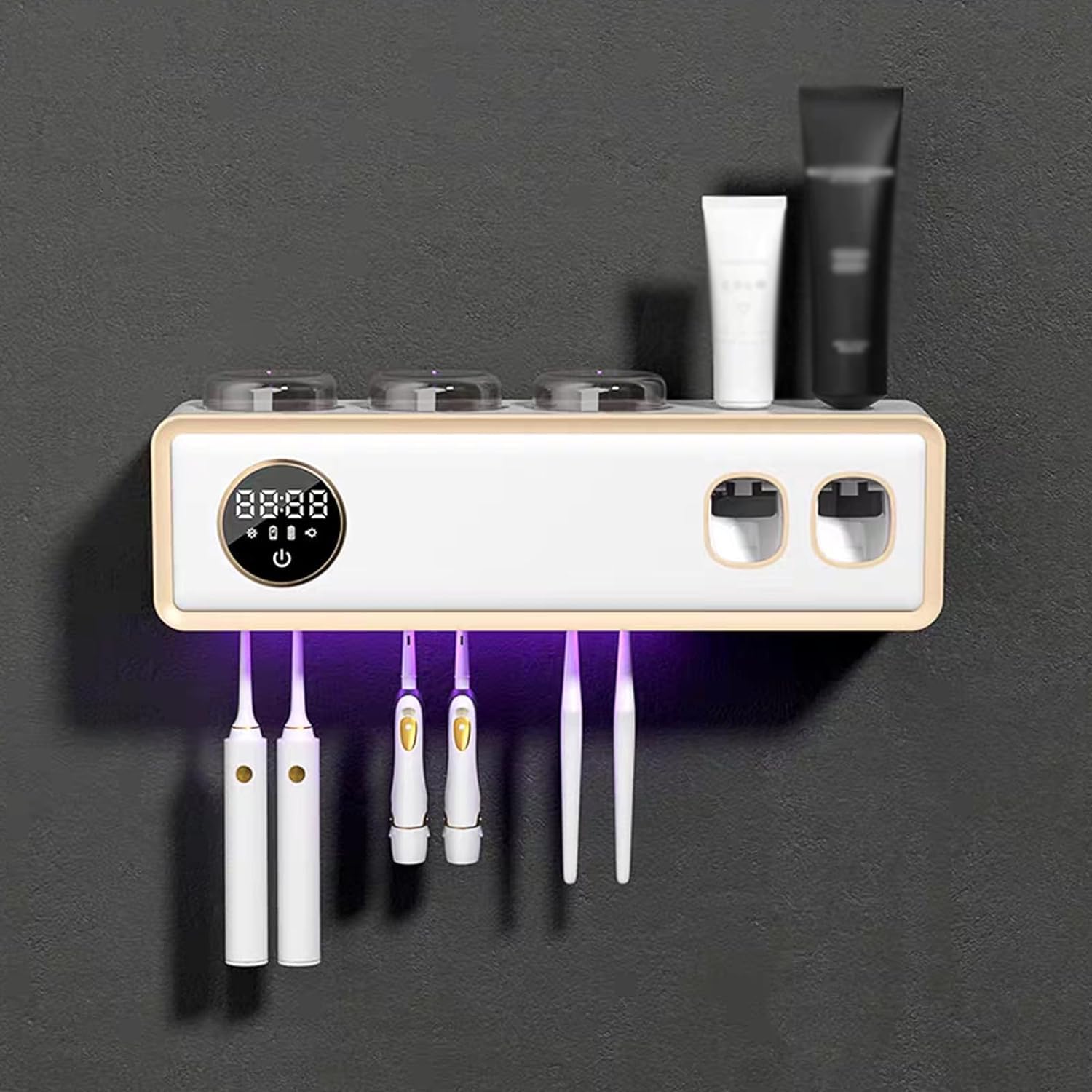 Soporte para cepillo de dientes montado en la pared con desinfectante UV y secado inteligente, pantalla LED para higiene del baño
